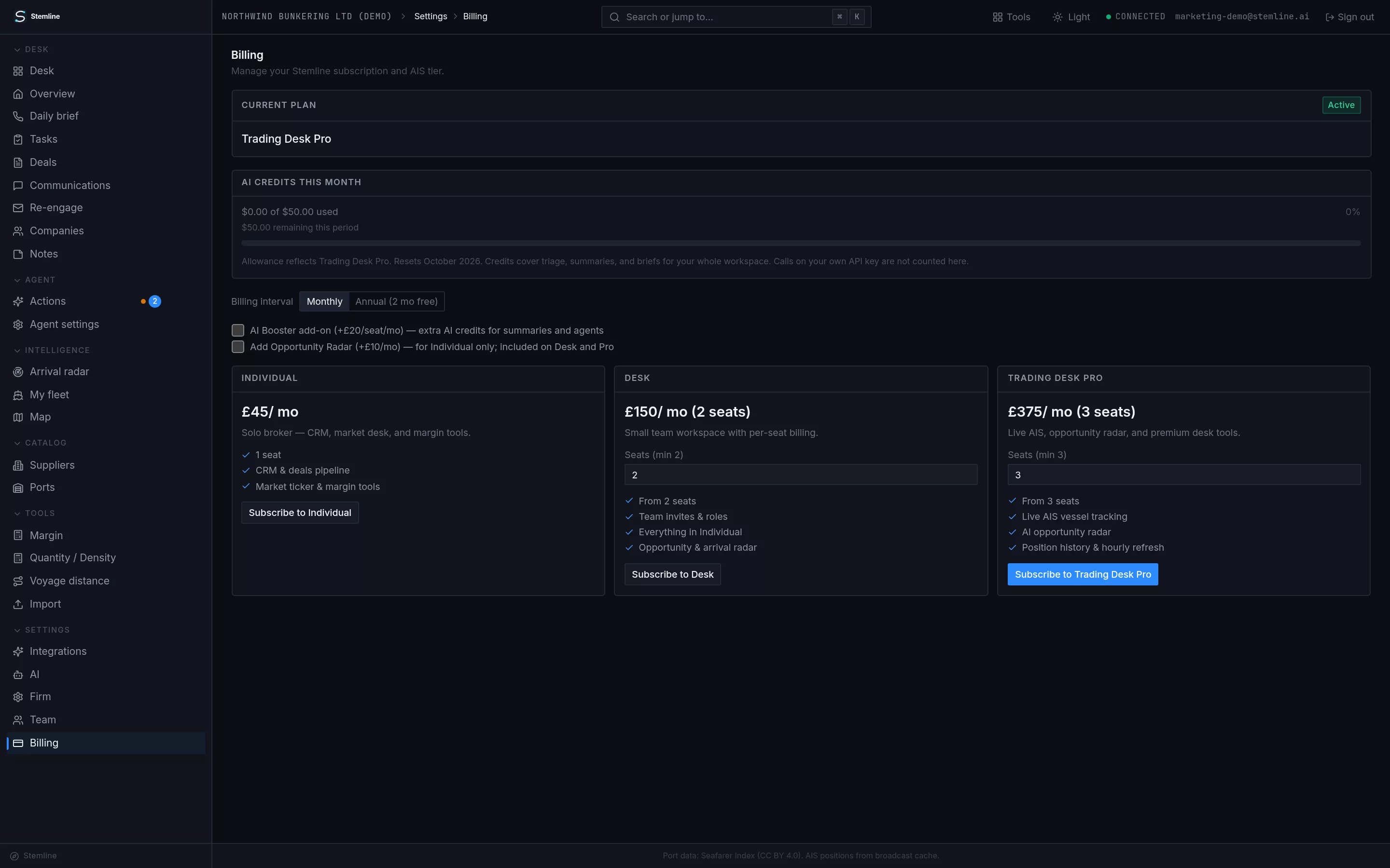 Stemline billing settings